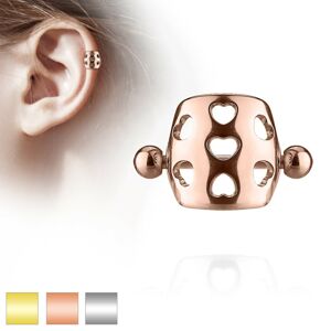 Piercing do ucha z ocele 316L - činka s guličkami, oblúk s výrezmi sŕdc - Farba piercing: Zlatá