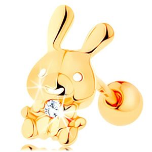 Piercing do ucha zo žltého 14K zlata - ligotavý zajačik s čírym zirkónom