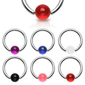 Piercing - krúžok, farebná UV gulička - Rozmer: 1,2 mm x 10 mm x 4x4 mm, Farba piercing: Fialová