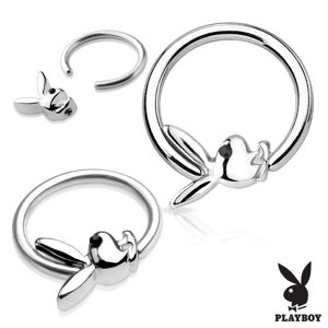 Piercing krúžok z chirurgickej ocele striebornej farby s Playboy zajačikom - Hrúbka piercingu: 1,6 mm