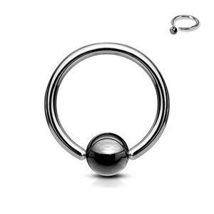 Piercing z ocele 316L - krúžok s tmavosivou guličkou - Rozmer: 1,2 mm x 12 mm x 4 mm