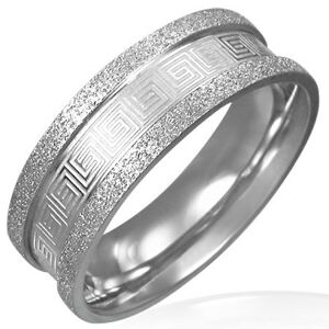 Pieskovaný oceľový prsteň - grécky kľúč - Veľkosť: 54 mm