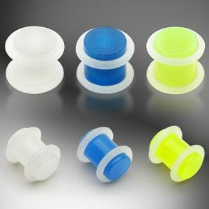 Plug do ucha UV žiarivý v tme, 2 O gumičky - Hrúbka: 3 mm, Farba piercing: Modrá