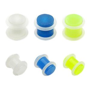 Plug do ucha z akrylu - priehľadný s gumičkami - Hrúbka: 5 mm, Farba piercing: Biela