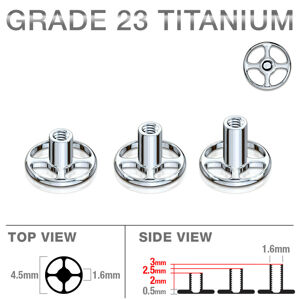 Podkožný implantát microdermal z titánu, kruhový tvar, vnútorný závit, štyri otvory - Dĺžka: 3 mm