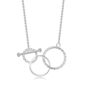 Prevliekací strieborný 925 náhrdelník - hladké koliesko, prepletené krúžky, tenká retiazka