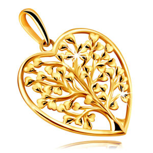 Prívesok v žltom zlate 375 - kontúra srdca s rozvetveným stromom života