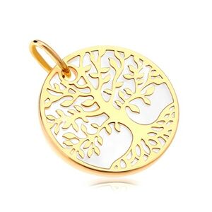 Prívesok v žltom zlate 585 - biely perleťový kruh so stromom života