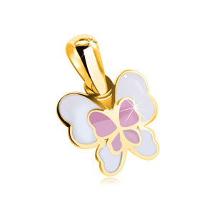 Prívesok z 9K zlata - motýľ s ružovou a bielou glazúrou a zlatým lemovaním krídel