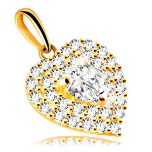 Prívesok z 9K zlata - srdce zdobené trblietavými zirkónmi so vsadeným zirkónovým srdiečkom