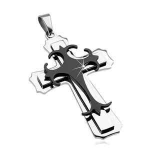 Prívesok z chirurgickej ocele - veľký kríž, kombinácia čiernej a striebornej farby