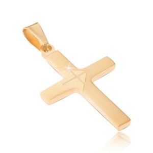 Prívesok z chirurgickej ocele zlatej farby, lesklý latinský kríž, matná šípka