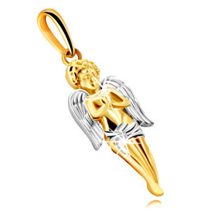 Prívesok z kombinovaného 375 zlata - modliaci sa anjel s krídlami