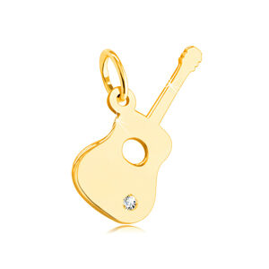 Prívesok zo 14K žltého zlata - gitara s čírym zirkónom v spodnej časti