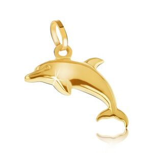 Prívesok zo žltého 14K zlata - ligotavý trojrozmerný skákajúci delfín