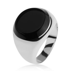 Prsteň s čiernym glazúrovaným kruhom, lesklé ramená, striebro 925 - Veľkosť: 66 mm