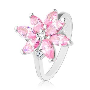 Prsteň s úzkymi ramenami, žiarivý zirkónový kvet ružovej farby, číry zirkónik - Veľkosť: 58 mm