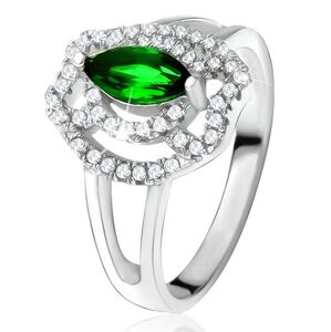 Prsteň so zeleným zrniečkovým kameňom, zirkónové oblúky, striebro 925 - Veľkosť: 54 mm