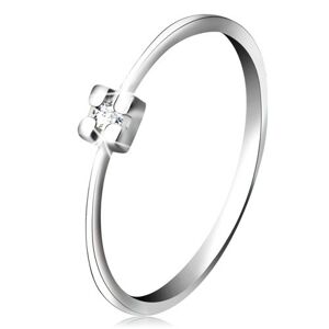 Prsteň v bielom 14K zlate - diamant čírej farby v hranatom kotlíku - Veľkosť: 62 mm