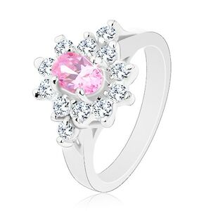 Prsteň v striebornej farbe, brúsený ovál v ružovom odtieni s čírym lemom - Veľkosť: 49 mm
