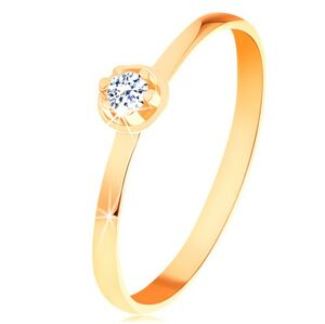 Prsteň v žltom 14K zlate - číry diamant vo vyvýšenom okrúhlom kotlíku - Veľkosť: 55 mm
