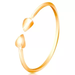 Prsteň v žltom 14K zlate - lesklé ramená ukončené malými slzičkami - Veľkosť: 48 mm
