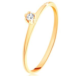 Prsteň v žltom 14K zlate - okrúhly číry diamant, tenké skosené ramená - Veľkosť: 61 mm
