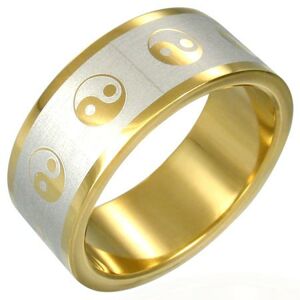 Prsteň Yin-Yang zlatej farby - Veľkosť: 59 mm