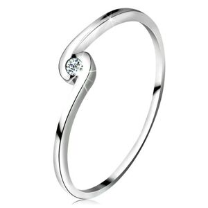 Prsteň z bieleho zlata 14K - okrúhly číry diamant medzi zahnutými ramenami - Veľkosť: 51 mm