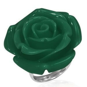 Prsteň z chirurgickej ocele - zelená ruža, živica - Veľkosť: 57 mm