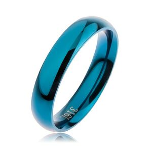 Prsteň z ocele 316L modrej farby, hladký zaoblený povrch bez vzoru, 4 mm - Veľkosť: 57 mm