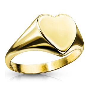 Prsteň z ocele 316L - ploché hladké srdce, zlaté farebné prevedenie - Veľkosť: 59 mm
