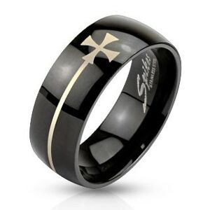 Prsteň z ocele čiernej farby s maltézskym krížom - Veľkosť: 65 mm