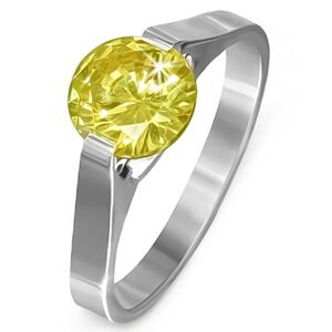 Prsteň z ocele - kameň v žltej farbe "November", postranné úchyty - Veľkosť: 60 mm