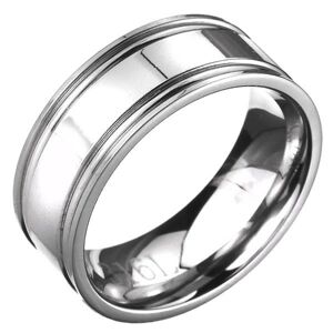 Prsteň z ocele - obrúčka striebornej farby s dvojitým vrúbkovaním  - Veľkosť: 67 mm
