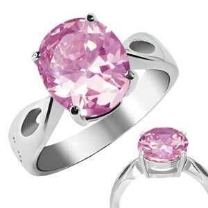 Prsteň z ocele - ružový kameň "Október", slzičkové výrezy - Veľkosť: 59 mm