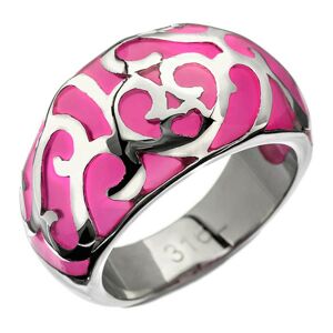 Prsteň z ocele - ružový s kovovou dekoráciou, srdiečko - Veľkosť: 57 mm