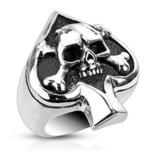 Prsteň z ocele s kartovým symbolom a lebkou - Veľkosť: 60 mm