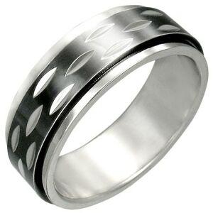 Prsteň z ocele s pohyblivým čiernym prstencom - Veľkosť: 59 mm