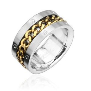 Prsteň z ocele s reťazou zlatej farby - Veľkosť: 69 mm