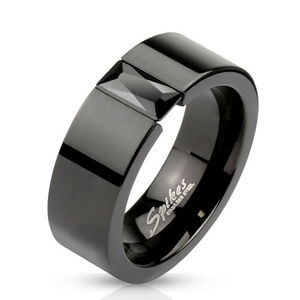 Prsteň z ocele v čiernej farbe - ligotavý čierny zirkón, 8 mm - Veľkosť: 70 mm