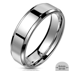 Prsteň z ocele v striebornej farbe - pás so zrkadlovolesklým povrchom, 6 mm - Veľkosť: 52 mm