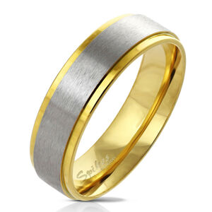 Prsteň z ocele v zlatom odtieni - pás uprostred s matným povrchom, 6 mm - Veľkosť: 52 mm