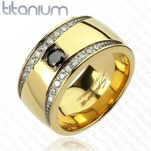 Prsteň z titánu zlatej farby so zirkónovými polmesiacmi - Veľkosť: 60 mm