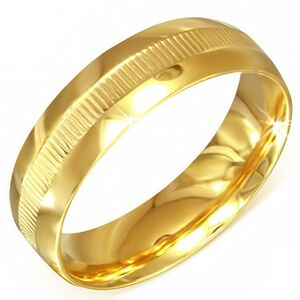Prsteň zlatej farby z chirurgickej ocele s vrúbkovaným pásom - Veľkosť: 62 mm