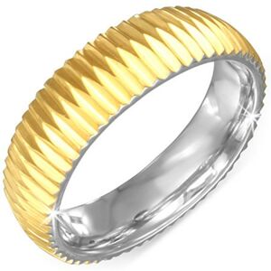 Prsteň zlatej farby z chirurgickej ocele - vrúbkovaný - Veľkosť: 59 mm