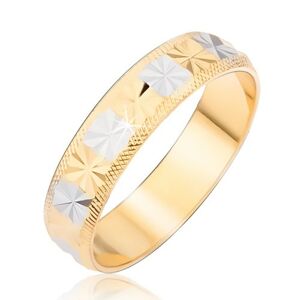 Prsteň zlatostriebornej farby s diamantovým rezom a ryhovanými okrajmi - Veľkosť: 54 mm