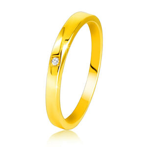 Prsteň zo žltého 375 zlata - jemne skosené ramená, číry zirkón - Veľkosť: 51 mm