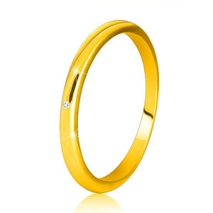 Prsteň zo žltého 9K zlata - tenké hladké ramená, číry zirkón - Veľkosť: 52 mm