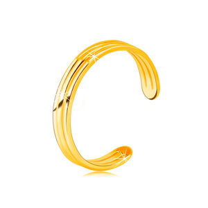 Prsteň zo žltého zlata 585 s otvorenými ramenami - tri tenké hladké prúžky - Veľkosť: 51 mm